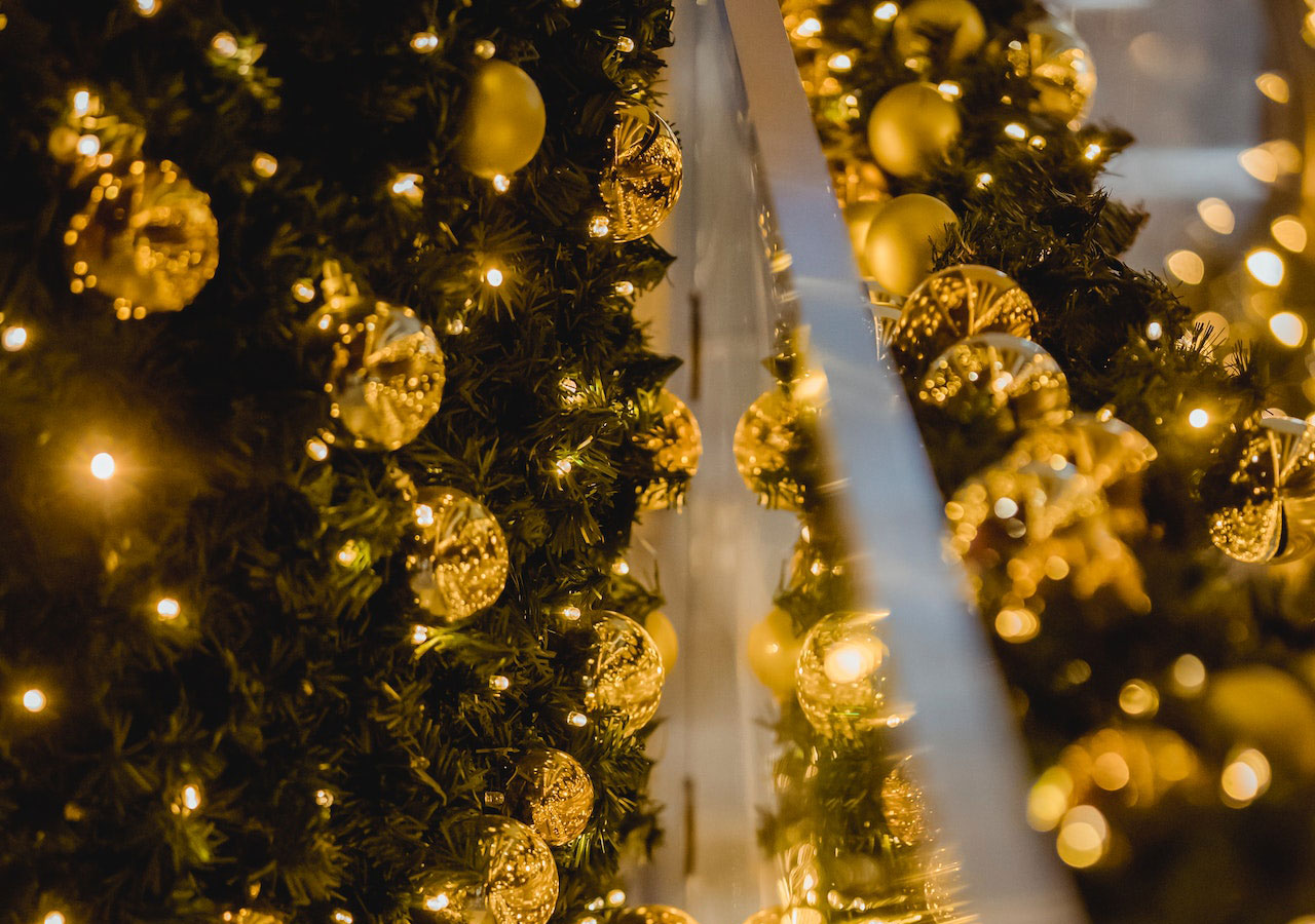 photo of golden holiday lights