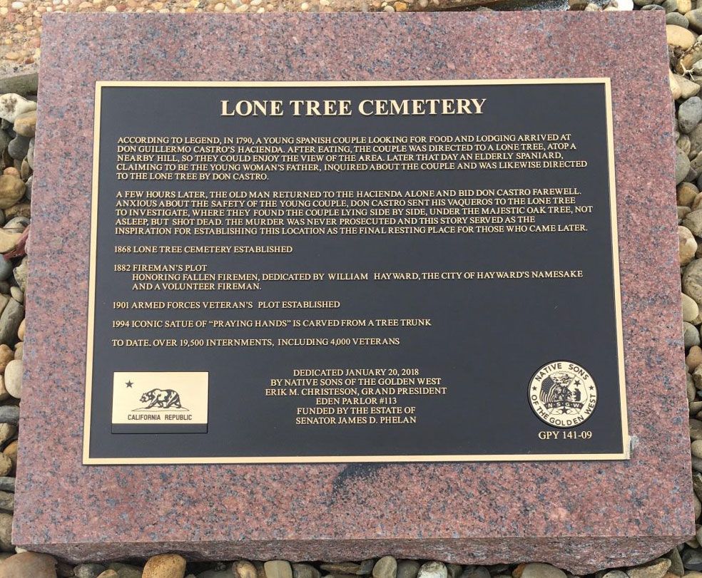 History of Lone Tree Cemetery - Photo of Bronze Plaque with Inscriptions on origins/