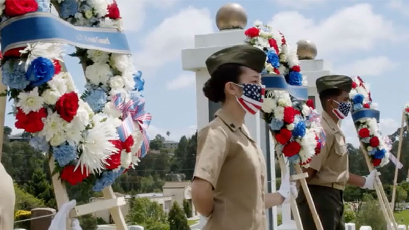 photo of a wreath laying with military at the Veterans Day celebration at Lone Tree Cemetery in Hayward, California