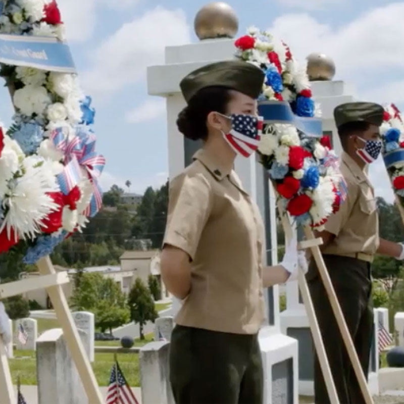photo of a wreath laying with military at the Veterans Day celebration at Lone Tree Cemetery in Hayward, California